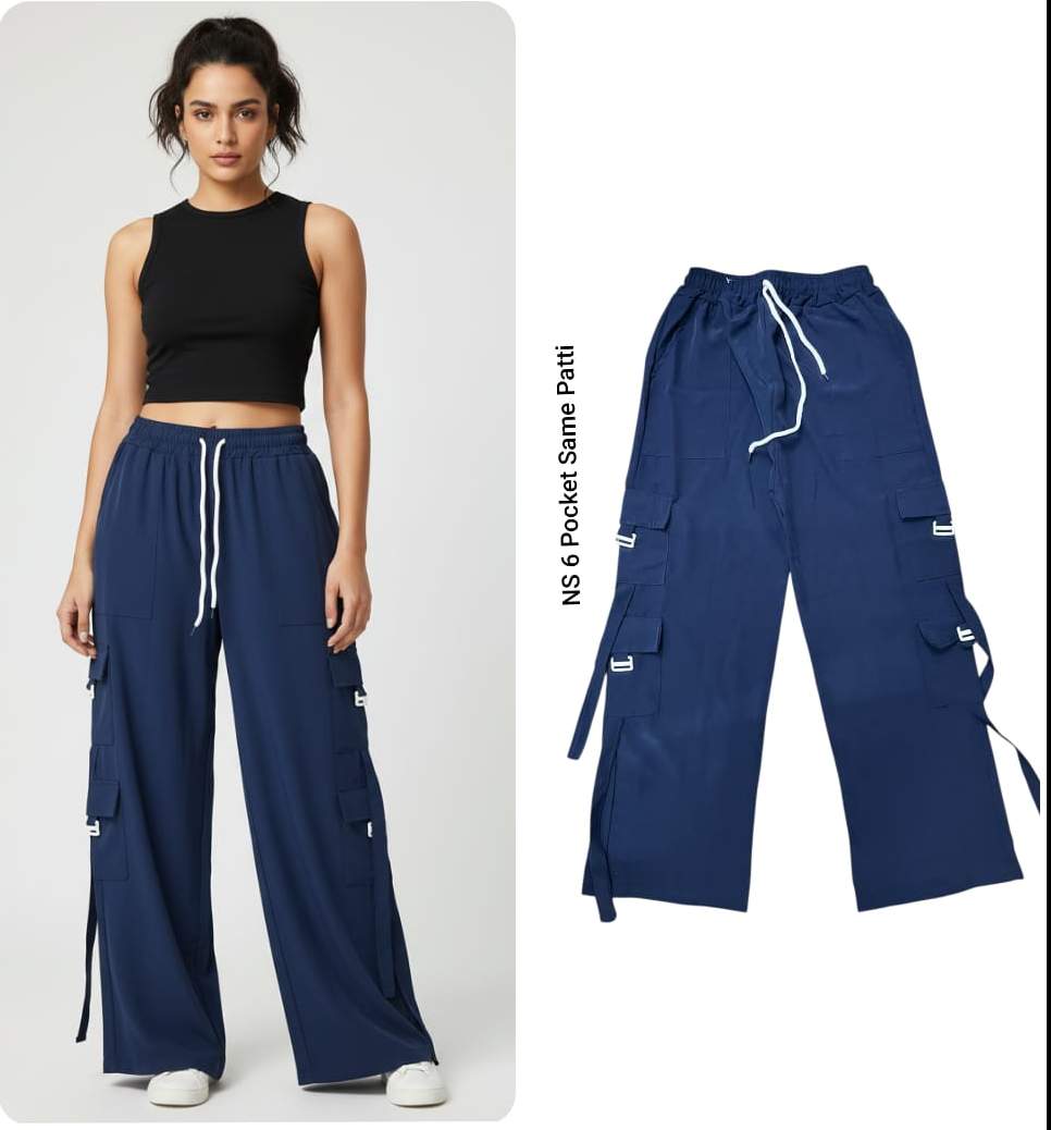 Women’s Solid Cargo Palazzo Pants – 6 Pocket Wide Leg Casual Trousers
