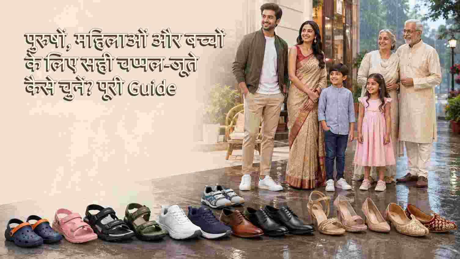 पुरुषों, महिलाओं और बच्चों के लिए सही चप्पल-जूते कैसे चुनें? मौसम, Size, Material, Color और शादी-पार्टी Footwear की पूरी Guide